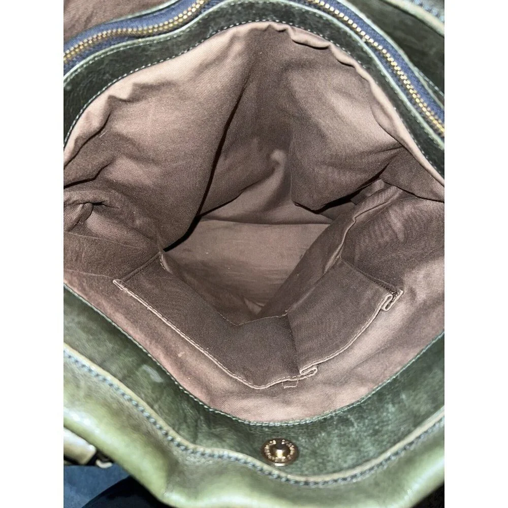 J. CREW Leather Jericho Large Olive Soft Leather Boho Tote Bag Purse Top Handle